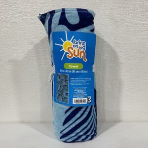 Bring on the Sun Beach Towel Blue Tropical Leaf Pattern 32x62" 100% Cotton NEW